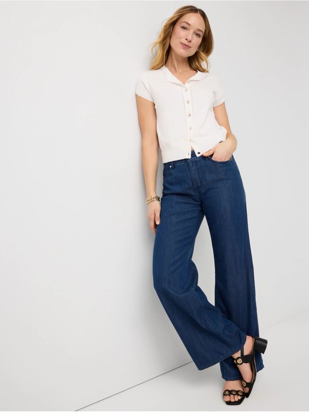 White House Black Market Wide-Leg Jeans in Deep Blue